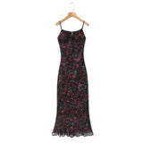 Yipinpay Floral Print Spaghetti Strap Long Dress Sexy Women Sleeveless O Neck Summer Holiday Dresses French Style Robe