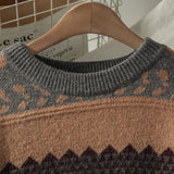 Yipinpay female art retro 2024 new fashion autumn and winter student Japanese diamond jacquard pullover