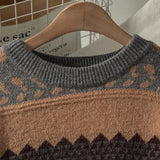 Yipinpay female art retro 2024 new fashion autumn and winter student Japanese diamond jacquard pullover