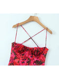 Yipinpay Summer Women Vintage Floral Print Wire Bra Halter Sling Sexy Dress Fashion Backless Ladies Night Out Party Mini Robe