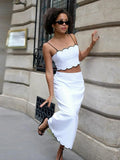 Yipinpay Contrast Color Maxi Skirt Sets Women Elegant Sling Crop Top High Waist Long Skirt 2 Pieces Set Summer Lady Street Outfit