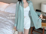 Yipinpay Women Blouses Solid Wear Early Spring Thin Pure Shirt Split Back Loose Sunscreen Long-sleeved Shirt Polo Collar Female Clothing