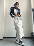 Yipinpay Long Cargo Skirt Women Y2k Streetwear Vintage Pocket High Waist Side Split Shirring Casual Straight Midi Skirt Korean