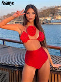 yipinpay 2023 Swimsuit Women Flower Sexy Thong Bikini Set Two Pieces Female Bathing Suit Beachwear Summer Bandage Party Swimwear