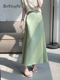 Yipinpay Elegant Satin A-line Skirts for Ladies Spring Summer Slim High Waist Skirt Women Luxury Korean Chic Casual OL Faldas