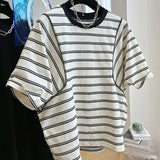 Yipinpay T Shirts Cotton Half Sleeve Top Loose Bat Stripe Short Sleeve T-shirts Casual Tshirt Summer Black T Shirt Y2k Tees