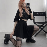 Yipinpay Black Skirt Gothic Grunge Women Goth Egirl High Waist A-line Mini Skirt Shorts Dark Academia Summer Harajuku Streetwear