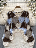 Yipinpay Fashion Casual Loose Blouse Women O Neck Hook Flower Hollow Long Sleeved Tassel Design Autumn Streetwear Knitting Top
