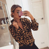 Yipinpay Women Shirts Leopard Print Turn-Down Collar Long Sleeve Tops Spring Autumn Tops Fashion Office Lady Slim Casual Shirts