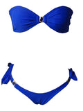 Yipinpay Bikini Sexy Swimsuit Bikini Set Bandeau Women Swimwear Thong Shining Bathing Suits Swimming Suits Blue Beachwear