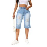 Yipinpay Summer New High Stretch Calf-Length Jeans For Women Fashion Ripped Slim Fit Butt Lift Denim Straight Legs Casual Clothing