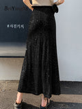 yipinpay Y2K Sequin Sexy Club Midi Skirts Women Elegant Slim Fit Ladies Elastic Waist Mermaid Skirt Street Korean Long Faldas