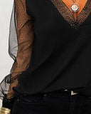 Yipinpay Woman Blouses Shirt Contrast Mesh Long Sleeve Top T-Shirts Pullover Tops Autumn Winter New Fashion Casual