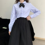 Yipinpay School Uniform Pleated Skirt Women Japanese Fashion Cute High Waist Knee-length A-line Skirt for Girls Preppy Casual JK