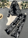 Yipinpay Hoodie Sporty Suits Zipper Loose Cardigan+High Waist Wide Legs Long Pants 2024 Autumn Women Fashion Print Casual Sets