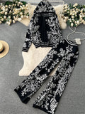 Yipinpay Hoodie Sporty Suits Zipper Loose Cardigan+High Waist Wide Legs Long Pants 2024 Autumn Women Fashion Print Casual Sets