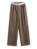 Yipinpay 2024 Women Fashion Side Pockets Patchwork Straight Pants Vintage High Waist Zipper Fly Female Casual Trousers Mujer