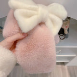 Yipinpay Sweet Hot Girl Pink Bow Neck Scarf Women's Autumn/Winter Faux Fur Cute Fury Scarf Fashion Female Trendy Accessories