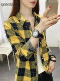 Yipinpay Spring Plaid Printed Wmen's Shirt Korean Fashion Inside Top Cardigan Oversized Long-sleeved Blouses Woman Shirts Button Up