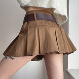 Yipinpay Y2k Vintage Belt Pleated Skirt Women Summer Sexy Korean High Waist A-line Mini Skirt Casual Preppy Style Kpop Streetwear