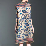 Yipinpay Women Dress Retro Pleated Dress 2024 Autumn New High Neck Print Middle-aged Mother Loose  MM Women's Clothing
