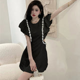 Yipinpay Woman Dress Flying Sleeve Rhinestone Hollow Out O Neck Elegant Spring New Slim White Sexy Dresses Female Mini Fashion