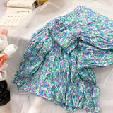 Yipinpay Korean Fashion Midi Skirt Women Vintage Floral Print High Waist Pleated Skirts 2023 Spring Summer Chic A-line Faldas