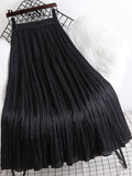 yipinpay Summer Thin Pleated Skirts Women 2023 New Stylish Luxury High Waist Korean Midi Faldas Plain Simple Swing A-line Skirt