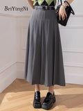 yipinpay Elegant High Waist Suit Skirts Women With Belt Chic Casual Korean Fashion Black Slim Office Ladies A-line Skirt Summer