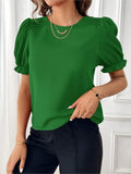 Yipinpay Women's Blouses Top 2024 Summer New Fashion Red O Neck Lantern Short Sleeve Streetwear Casual Black Shirts For Women Clothing