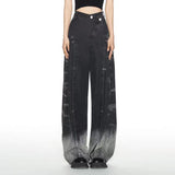 Yipinpay Hop Irregular Vintage Fashion Spring Autumn Denim Trousers Woman Pocket Splicing With High Waist Wide Leg Baggy Jeans Women