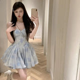 Yipinpay Temperament Dresses Women Sleeveless V Neck Floral French Style Chic Slim Vintage Backless Elegant Dress Party Fairy