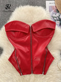 Yipinpay Strapless PU Leather Short Tank Top Fashion Zipper Design Slim Chic Backless Camis Ladies Streetwear Club Sexy Top