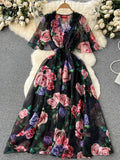 Yipinpay 2024 Print Chiffon Dress Summer V Neck Elastic Sheath Long Temperament Butterfly Sleeve Fashion Floral Beach Dress