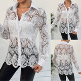 Yipinpay Summer Lace V-neck Women's Top New Long Sleeve Retro White Casual Women Shirt Patchwork Fashion Blouses Fammal Clothing