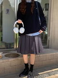 Yipinpay Vintage Y2k Pleated Skirt Women Preppy Style Autumn Korean Fashion High Waist Knee Length A-line Skirt 90s Aesthetic