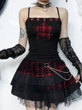 Yipinpay Y2k E-girl Vintage Camis Women Mall Gothic Cyber Punk Emo Alt Grunge Hotsweet Plaid Pentagram Patchwork Crop Tank Tops