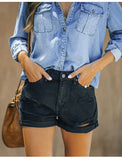 Yipinpay New Women's Summer Black and White Ripped Denim Shorts Fashion Casual Crimping High Stretch Jeans Shorts S-2XL Drop Ship
