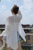 Yipinpay Women Blouses Solid Wear Early Spring Thin Pure Shirt Split Back Loose Sunscreen Long-sleeved Shirt Polo Collar Female Clothing