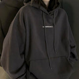 yipinpay Dark Grey Hoodie Fleece Thicken Sweatshirt Long Sleeve Korean Letter Printing Baggy Female Tops Pullover Hoodie Autumn