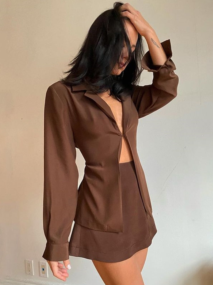 yipinpay 2 Two Piece Set Women Long Sleeves Crop Tops Cardigan Sexy High Waist Mini Skirts Sets Fall Outfits Streetwear Dress Set 0406