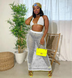 Yipinpay Women's Solid Color Summer Fashion Hand-Knitted Hollow Out Beach Smock Sexy Grid Perspective Two-Piece Set Nightclub Bar Suit