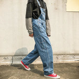 Yipinpay Men Denim Jumpsuit Straight Jeans Hip Hop Big Pocket Wide Leg Cargo Pants Fashion Casual Loose Male's Rompers Trousers