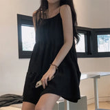 Yipinpay Mini Black Camisole Dress Women Clothing Y2k Lace Up Pleated White Doll Dresses Vestidos Loose Fairycore Aesthetics Grunge