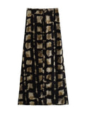 Yipinpay Knot Long Skirts For Women Fashion 2023 Printed Vintage Skirt Woman Mid-Waist Slit Skirt Sets Elegant Women's Skirts
