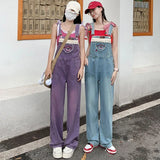 Yipinpay Purple Retro Overalls Baggy Jeans For Women's Fashion Summer Casual Female Romper Jumpsuit Denim Trousers Loose Pants Korean
