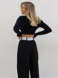 Yipinpay Patchwork Women Baggy Pants Spring 2023 Pleated Classy Black Trousers Streetwear Contrast Mid Waist Loose Pants Lady