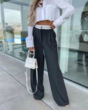 Yipinpay 2024 Women Fashion Side Pockets Patchwork Straight Pants Vintage High Waist Zipper Fly Female Casual Trousers Mujer