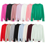 Yipinpay Autumn Women Solid Round Neck Long Sleeve Basic Knit Sweater Casual Pullover Tops