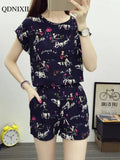 Yipinpay Summer Loose Oversized Sweet Elegant Printed Women's Shorts Set Casual Fashion Short Sleeved Top T-shirt Shorts 2-piece Set